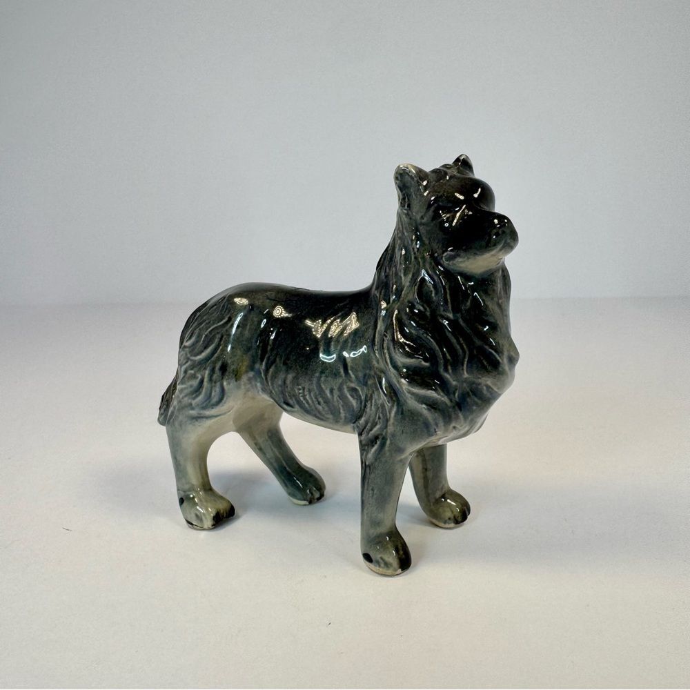 Vintage Glazed Ceramic Collie Dog Figurine | Mid Century Collectible Sheepdog